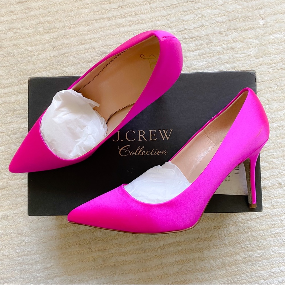 NWT J. Crew Elsie bright berry satin pumps - Picture 3 of 15